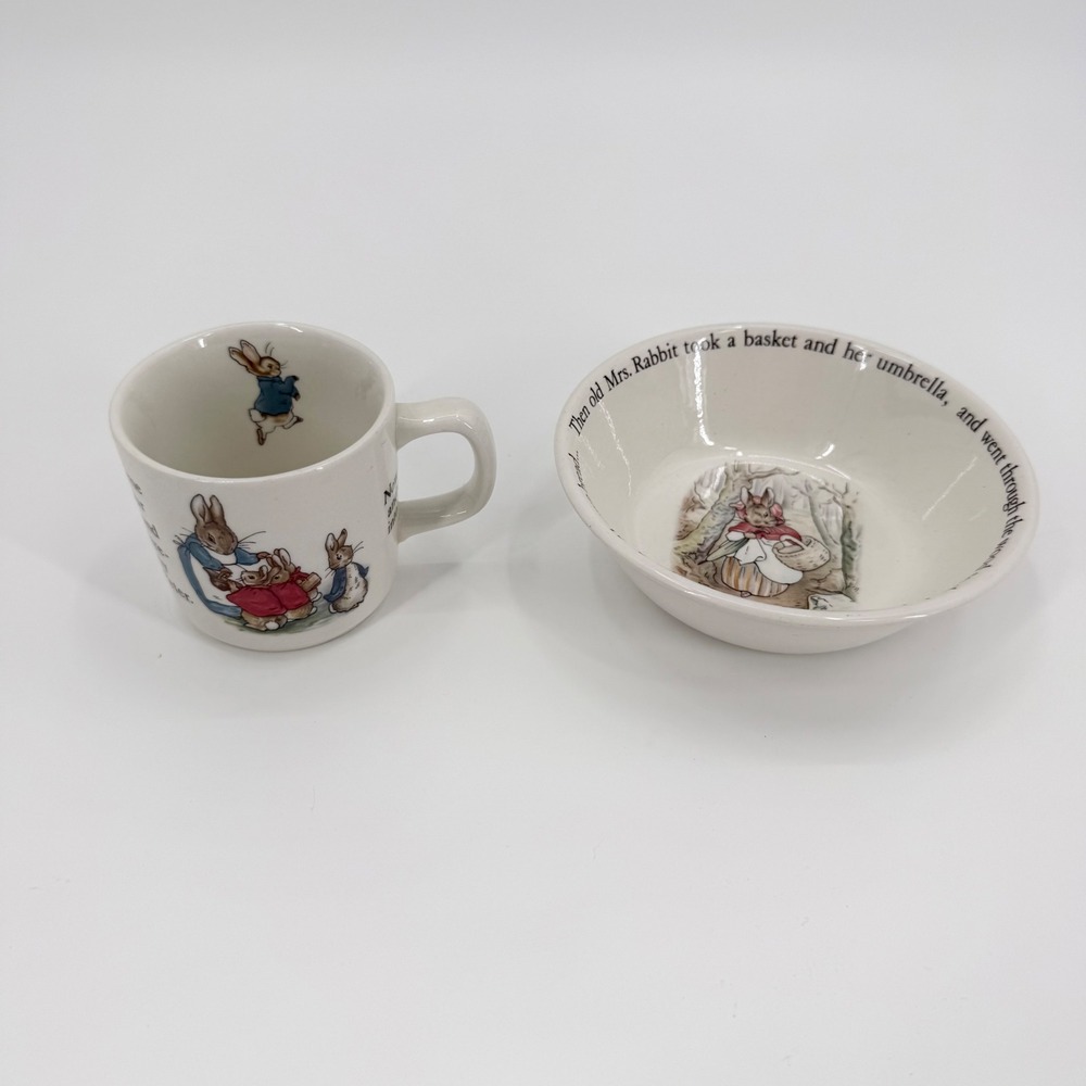 Vintage Wedgwood Beatrix Potter Tale of Peter Rabbit Mug Bowl Set England 1979